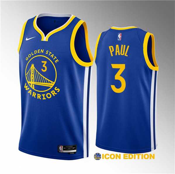 Men's Golden State Warriors #3 Chris Paul Blue Icon Edition Stitched Basketball Jersey Dzhi